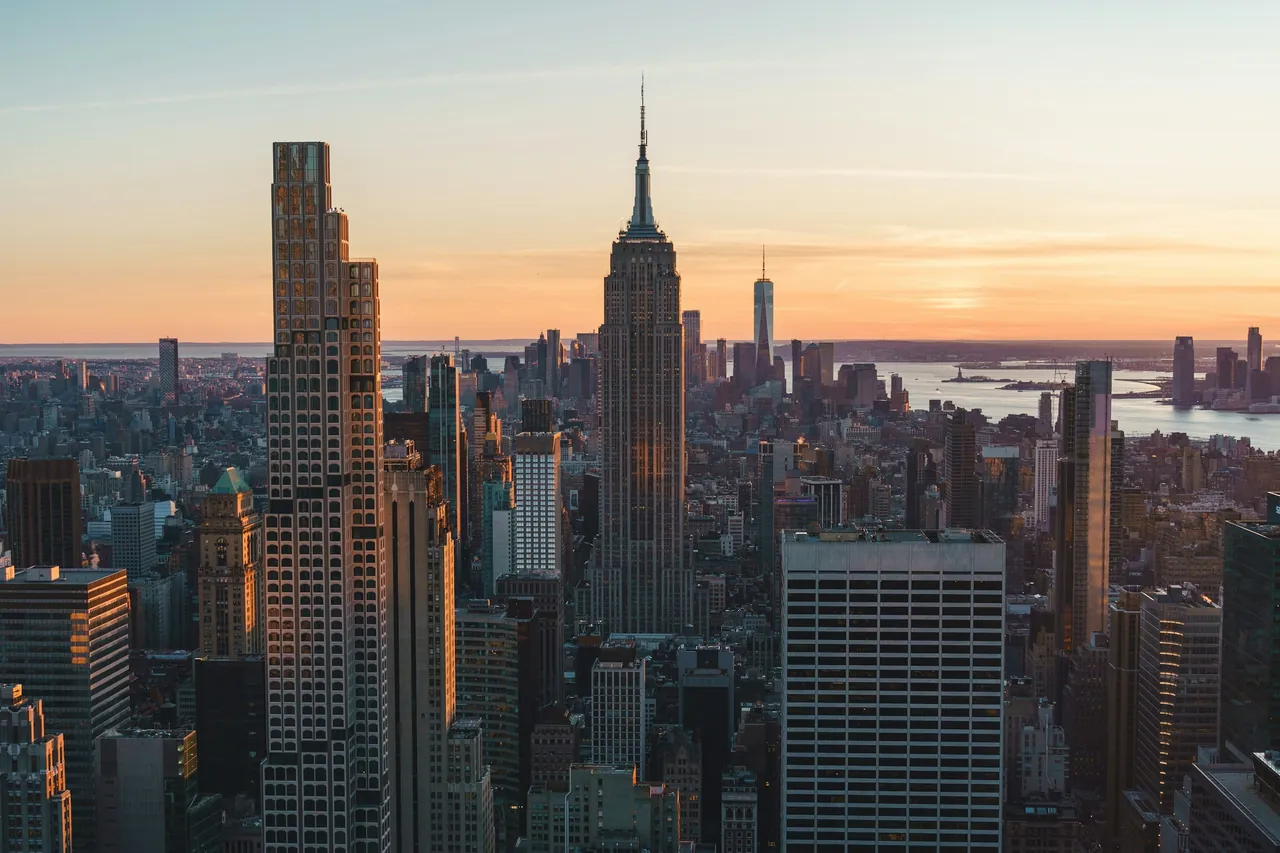 New York City skyline at sunset